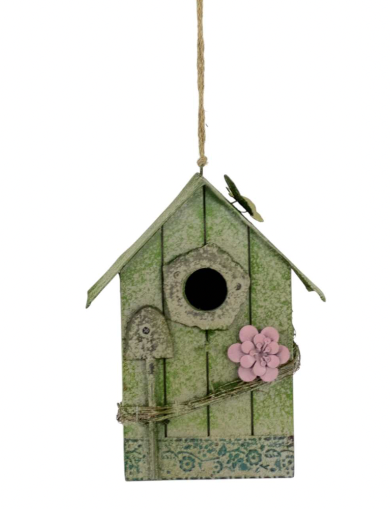 Wooden Birdhouse with Flower