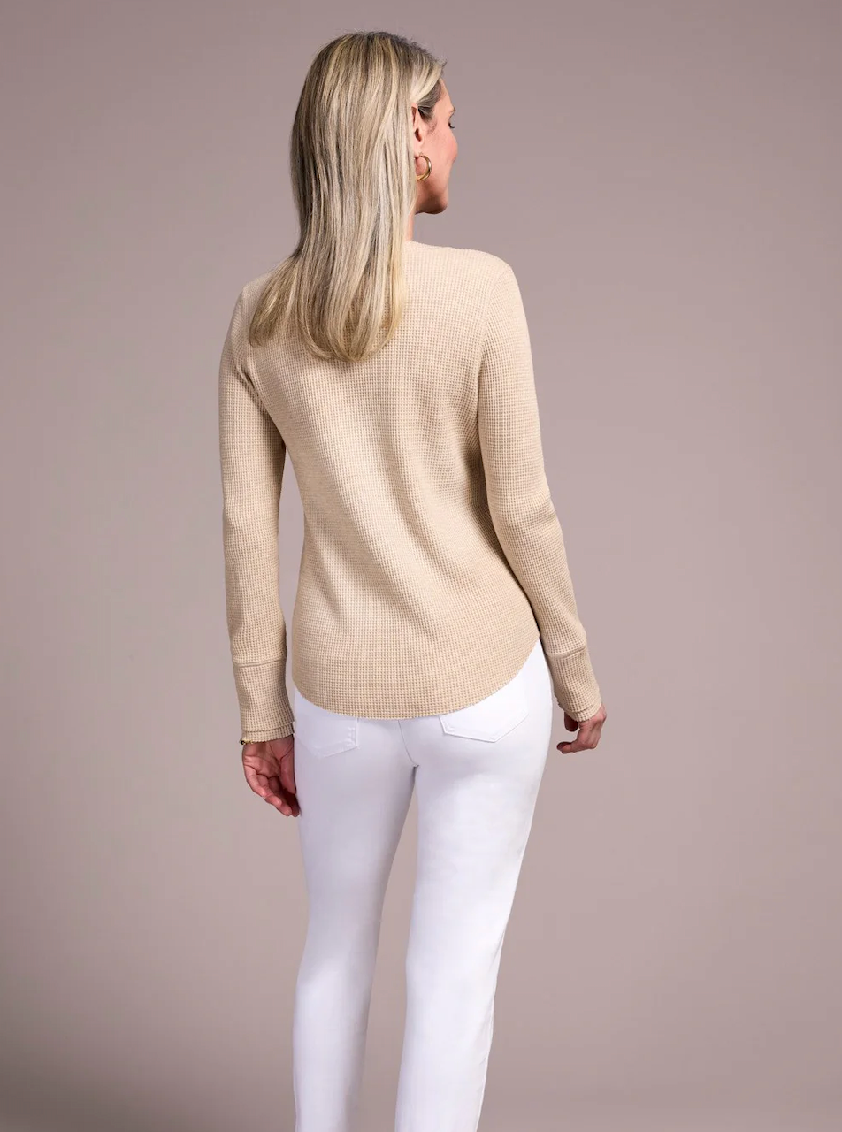 Waffle Henley Top, in Beige, Blue, or Green, by Tribal