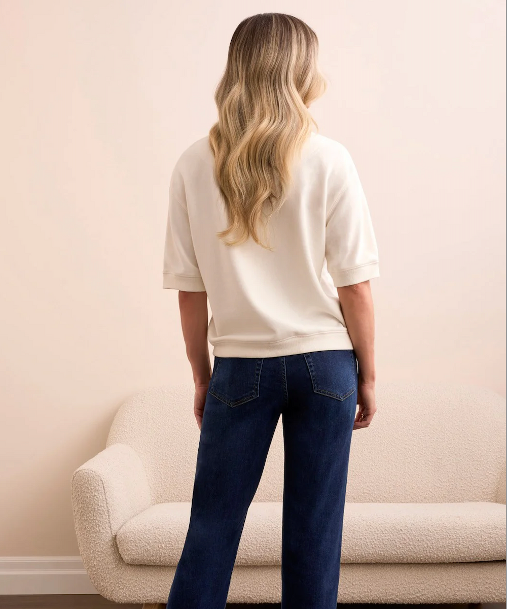 Short Sleeve Crew Neck Top with Buttons in Cream by Tribal